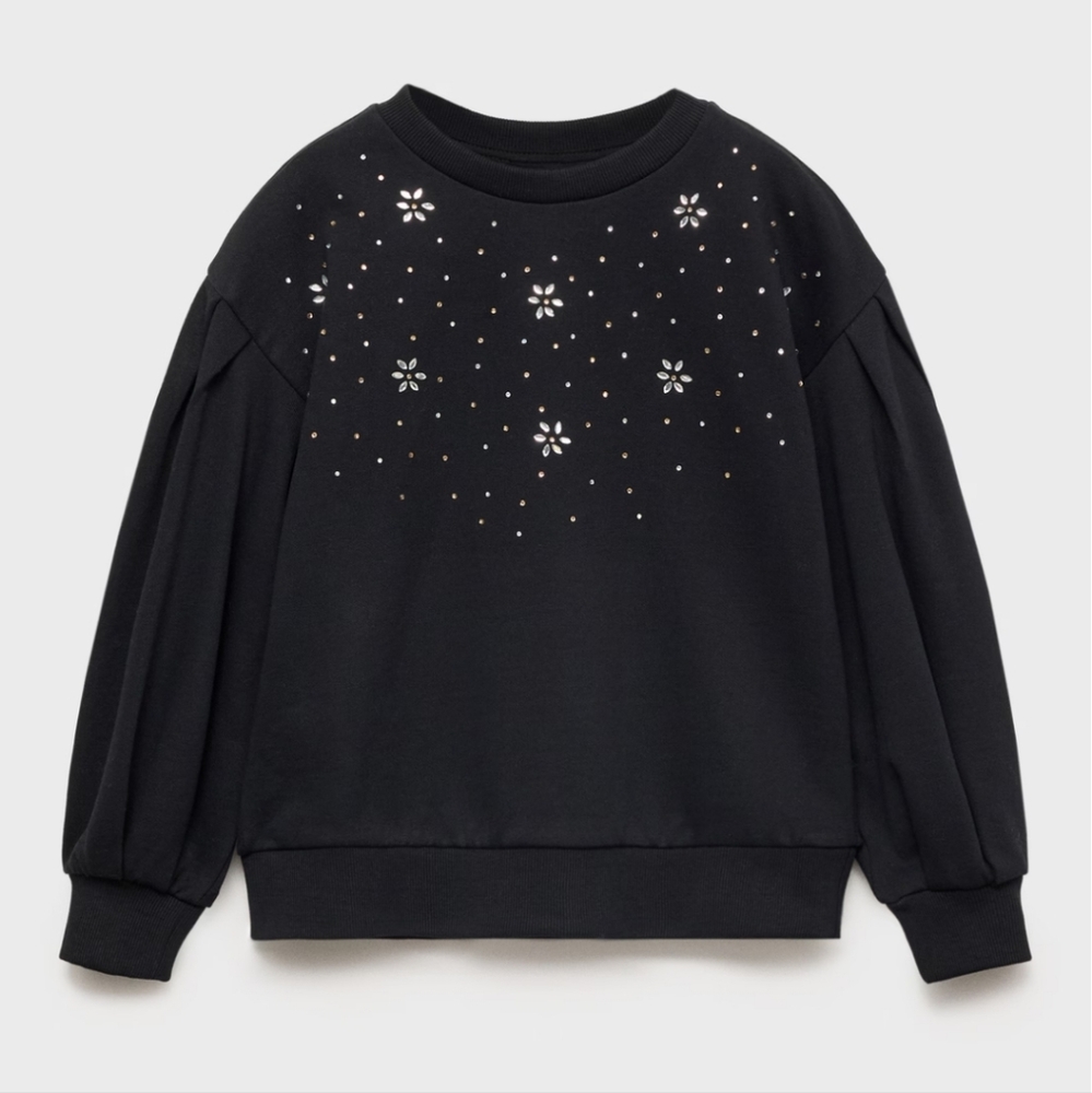 Black Sweatshirt with Floral Embellishments